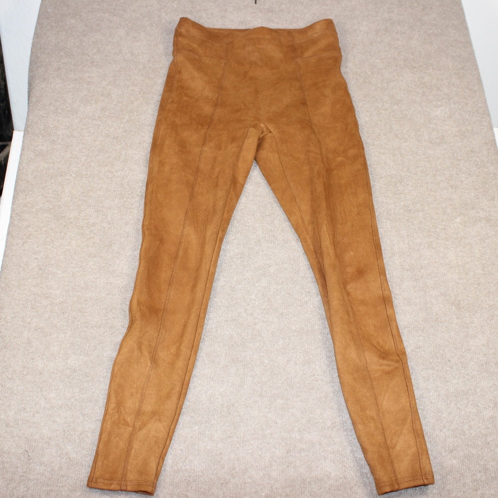 Spanx Faux Suede Leggings Caramel Brown High Waisted Seamed Pants Small S/CH/P